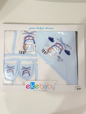 Ekebaby Blue Baby Towel & Accessory Gift Set